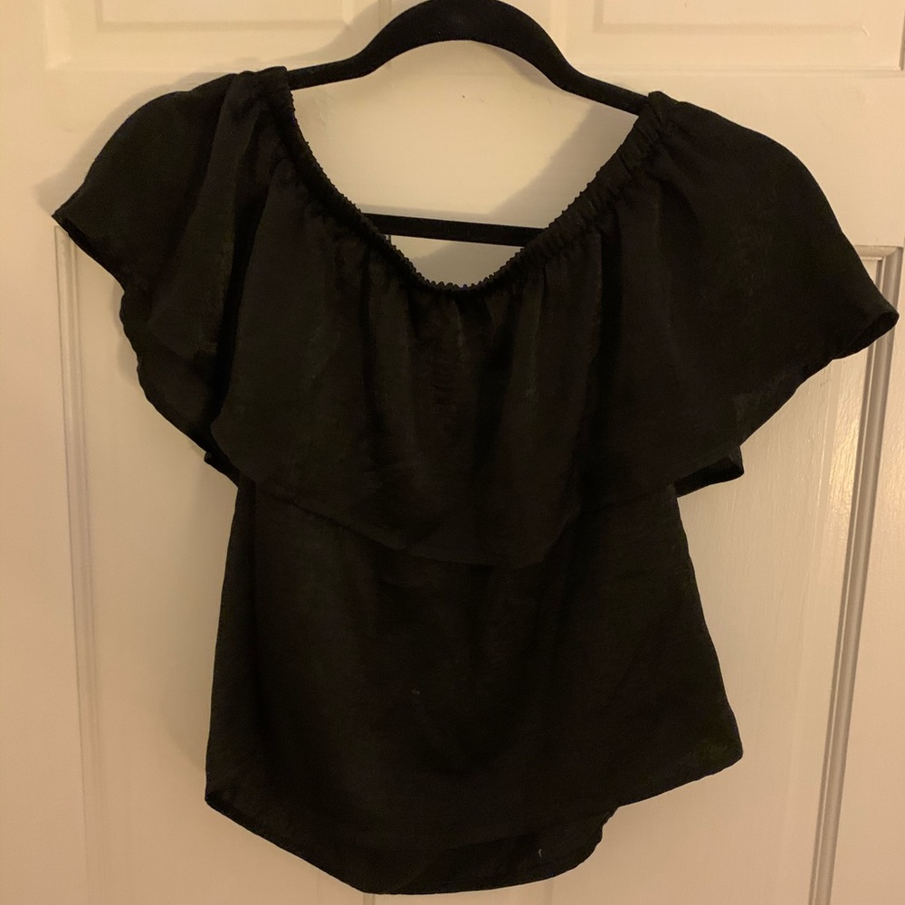 Black Off the Shoulder Satin Shirt